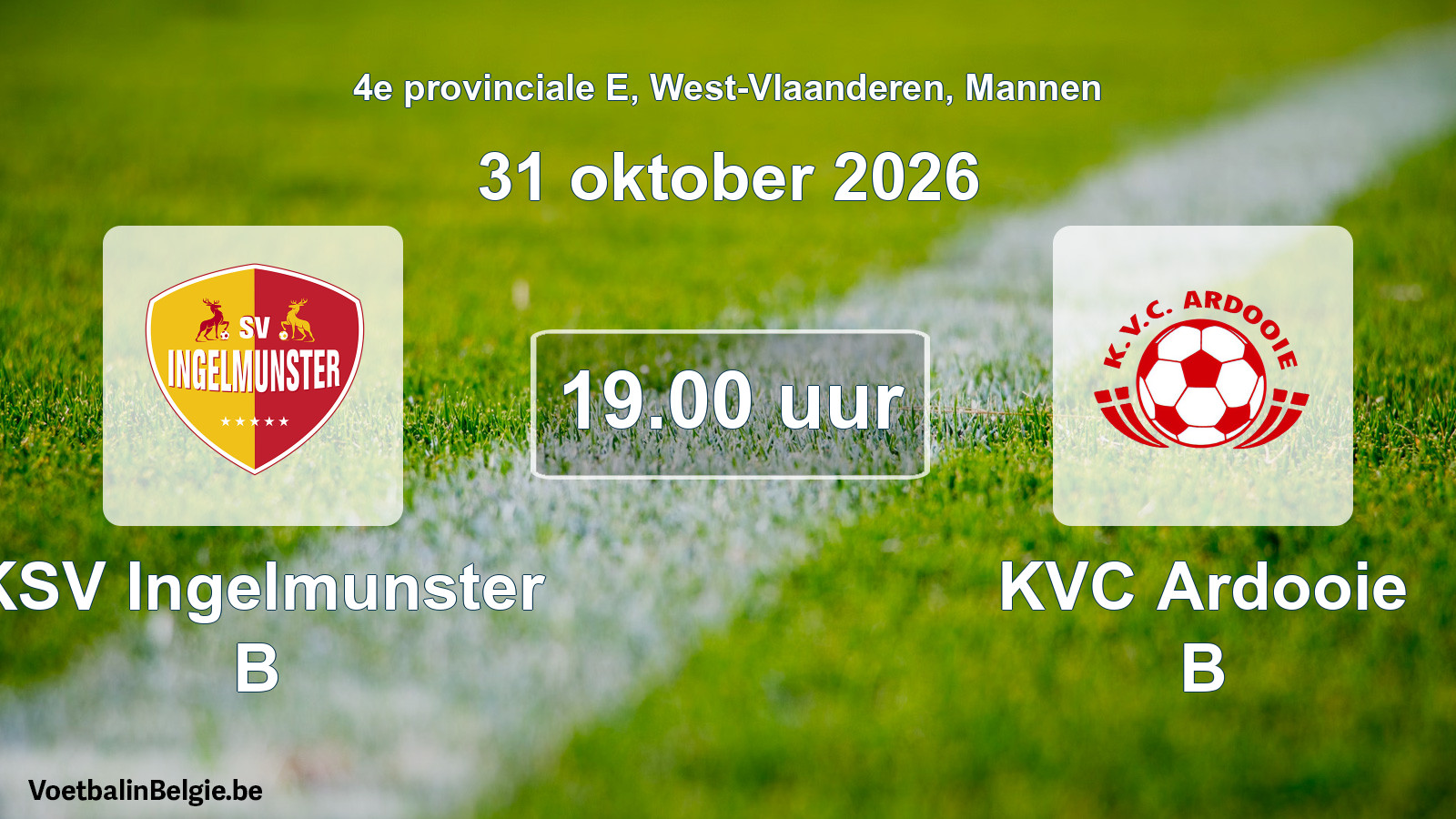 Geplande wedstrijd mannenvoetbal: KSV Ingelmunster B - KVC Ardooie B (31 oktober 2026)