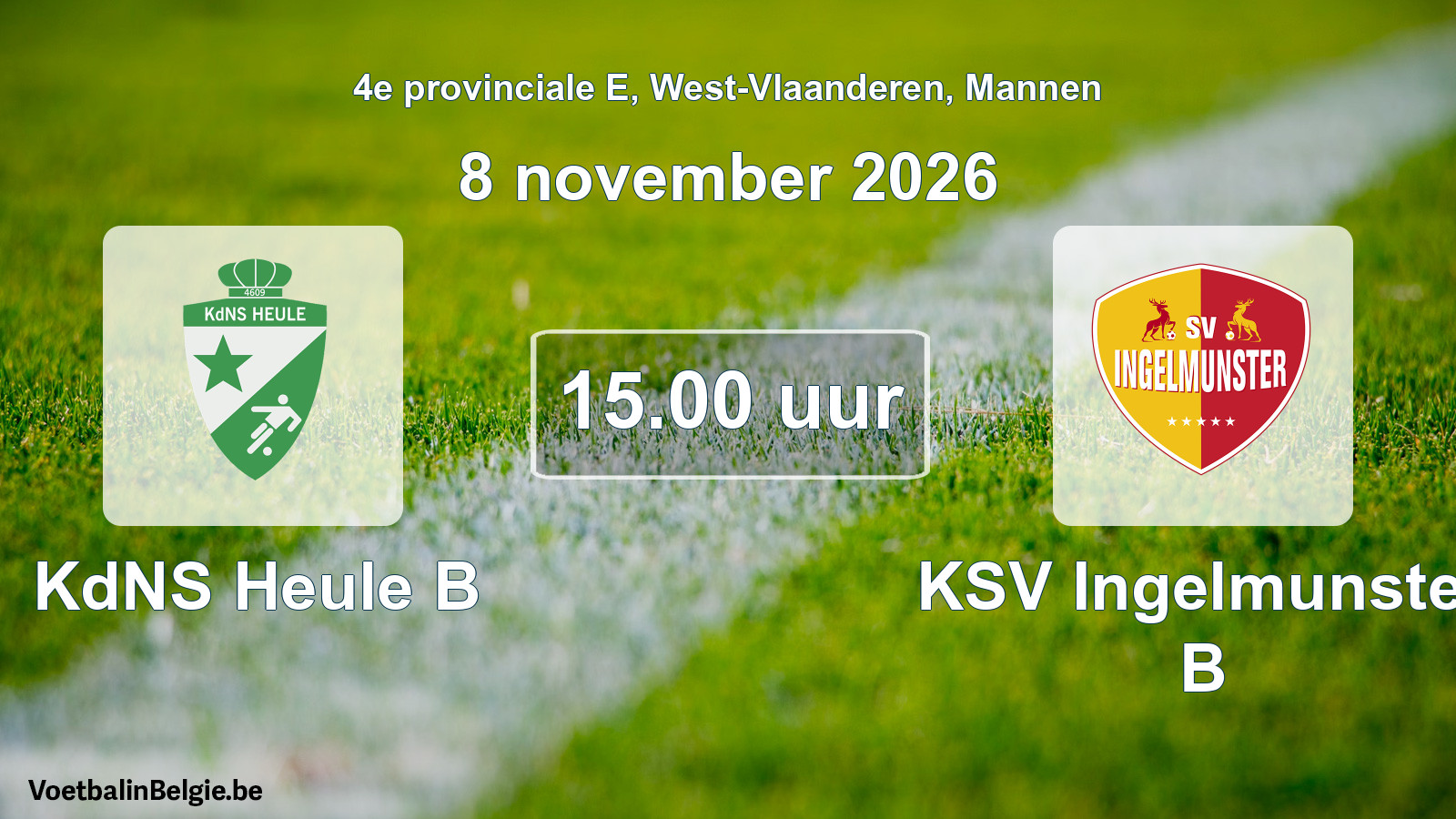 Match prévu football hommes: KdNS Heule B - KSV Ingelmunster B (8 novembre 2026)
