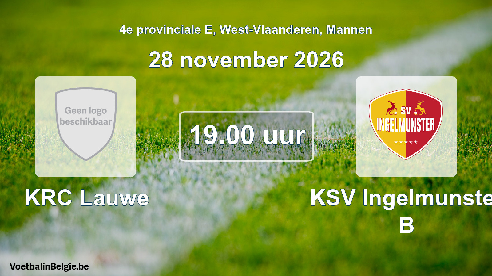 Geplande wedstrijd mannenvoetbal: KRC Lauwe - KSV Ingelmunster B (28 november 2026)