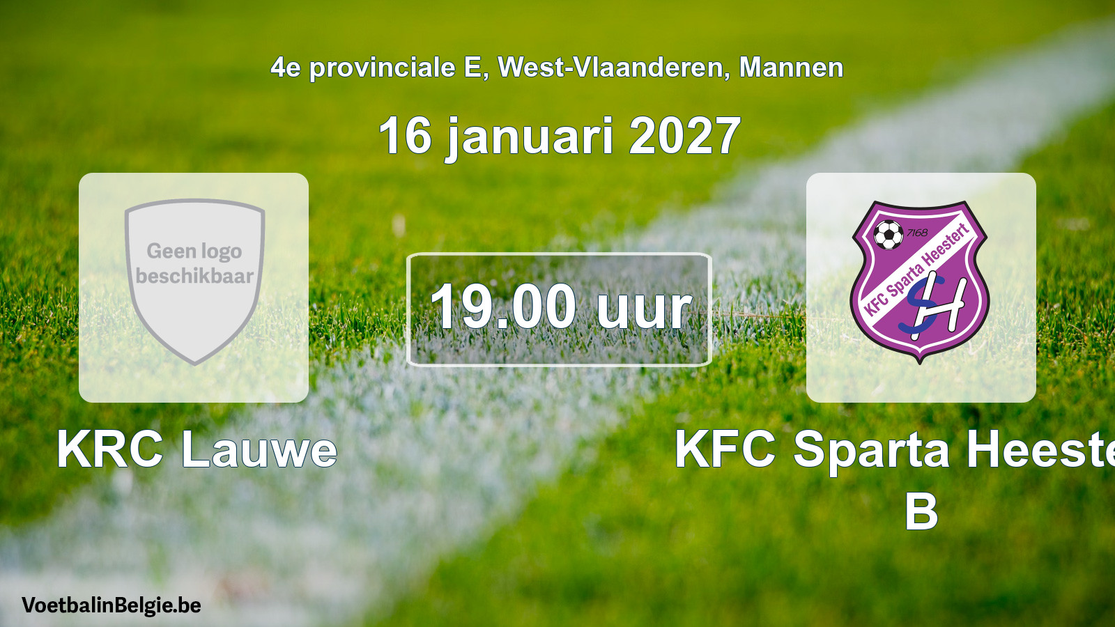 Geplande wedstrijd mannenvoetbal: KRC Lauwe - KFC Sparta Heestert B (16 januari 2027)