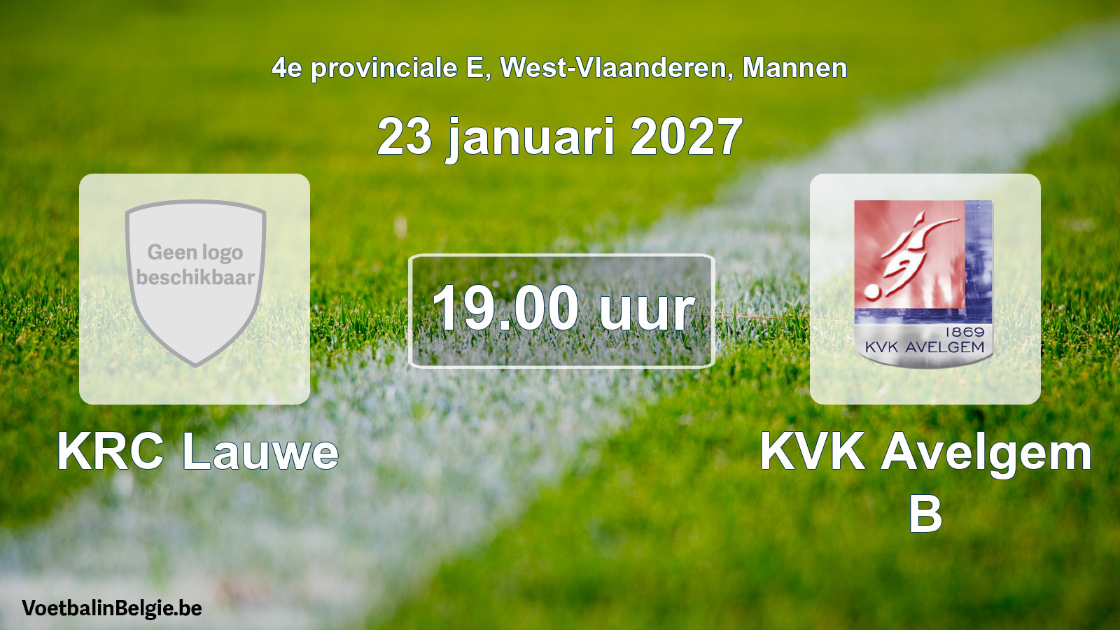Geplande wedstrijd mannenvoetbal: KRC Lauwe - KVK Avelgem B (23 januari 2027)