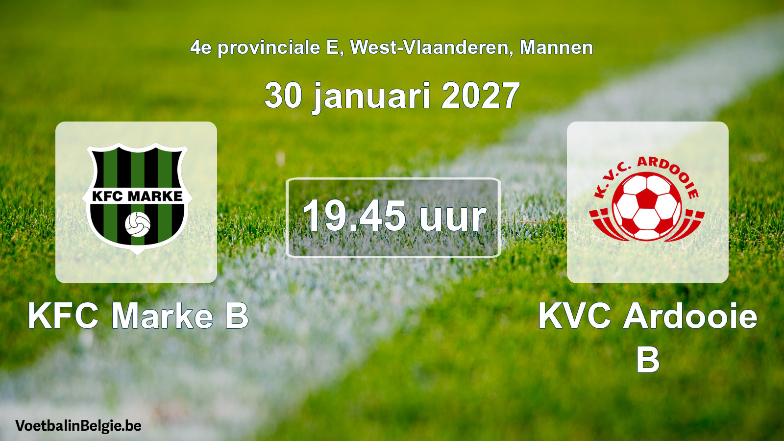 Geplande wedstrijd mannenvoetbal: KFC Marke B - KVC Ardooie B (30 januari 2027)