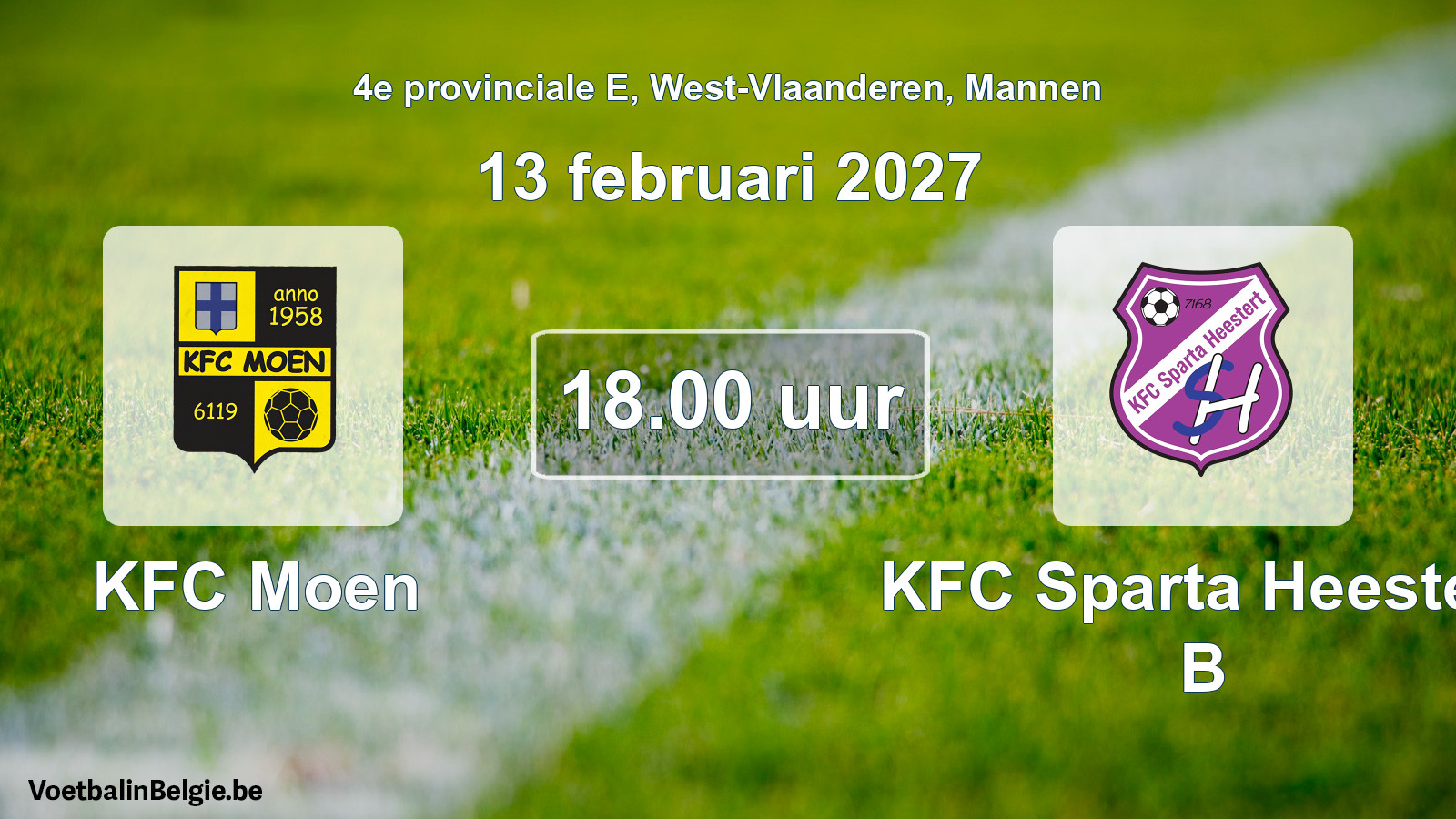 Geplande wedstrijd mannenvoetbal: KFC Moen - KFC Sparta Heestert B (13 februari 2027)