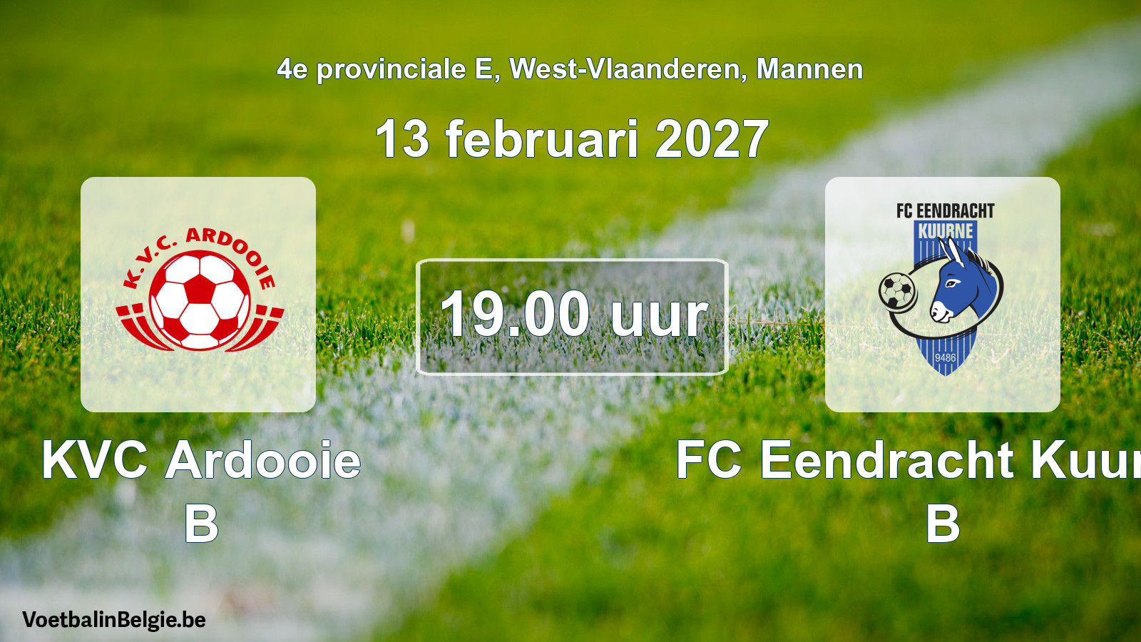 Geplande wedstrijd mannenvoetbal: KVC Ardooie B - FC Eendracht Kuurne B (13 februari 2027)