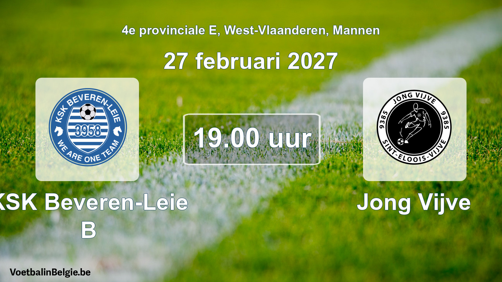 Geplande wedstrijd mannenvoetbal: KSK Beveren-Leie B - Jong Vijve (27 februari 2027)