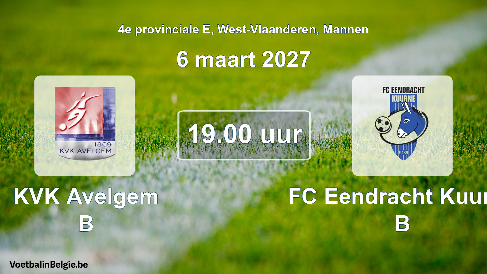 Geplande wedstrijd mannenvoetbal: KVK Avelgem B - FC Eendracht Kuurne B (6 maart 2027)