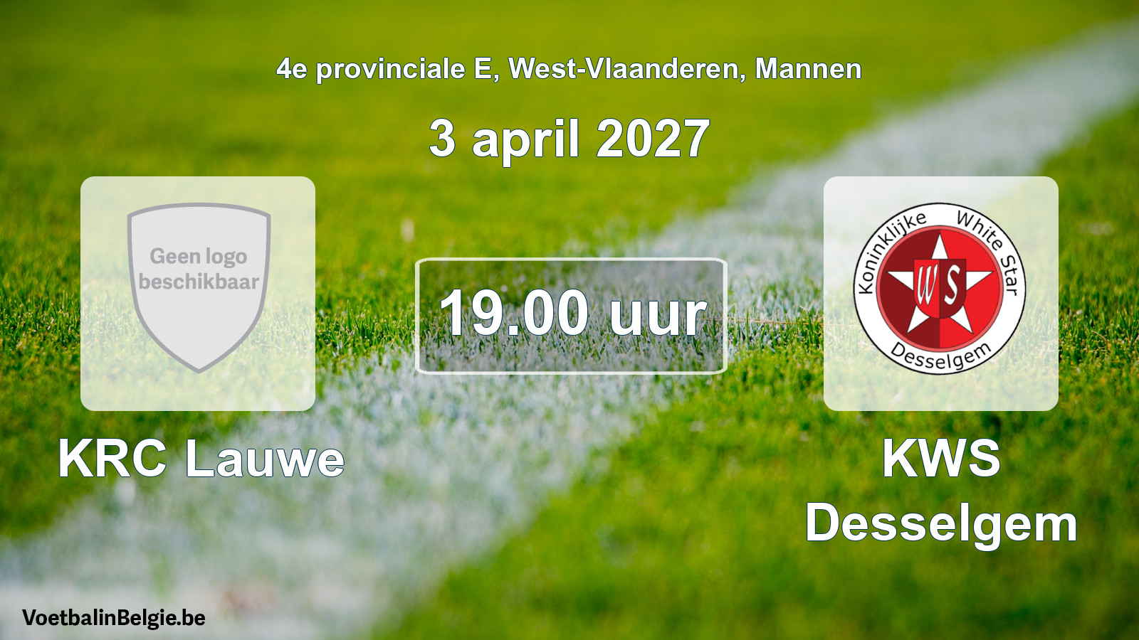 Geplande wedstrijd mannenvoetbal: KRC Lauwe - KWS Desselgem (3 april 2027)