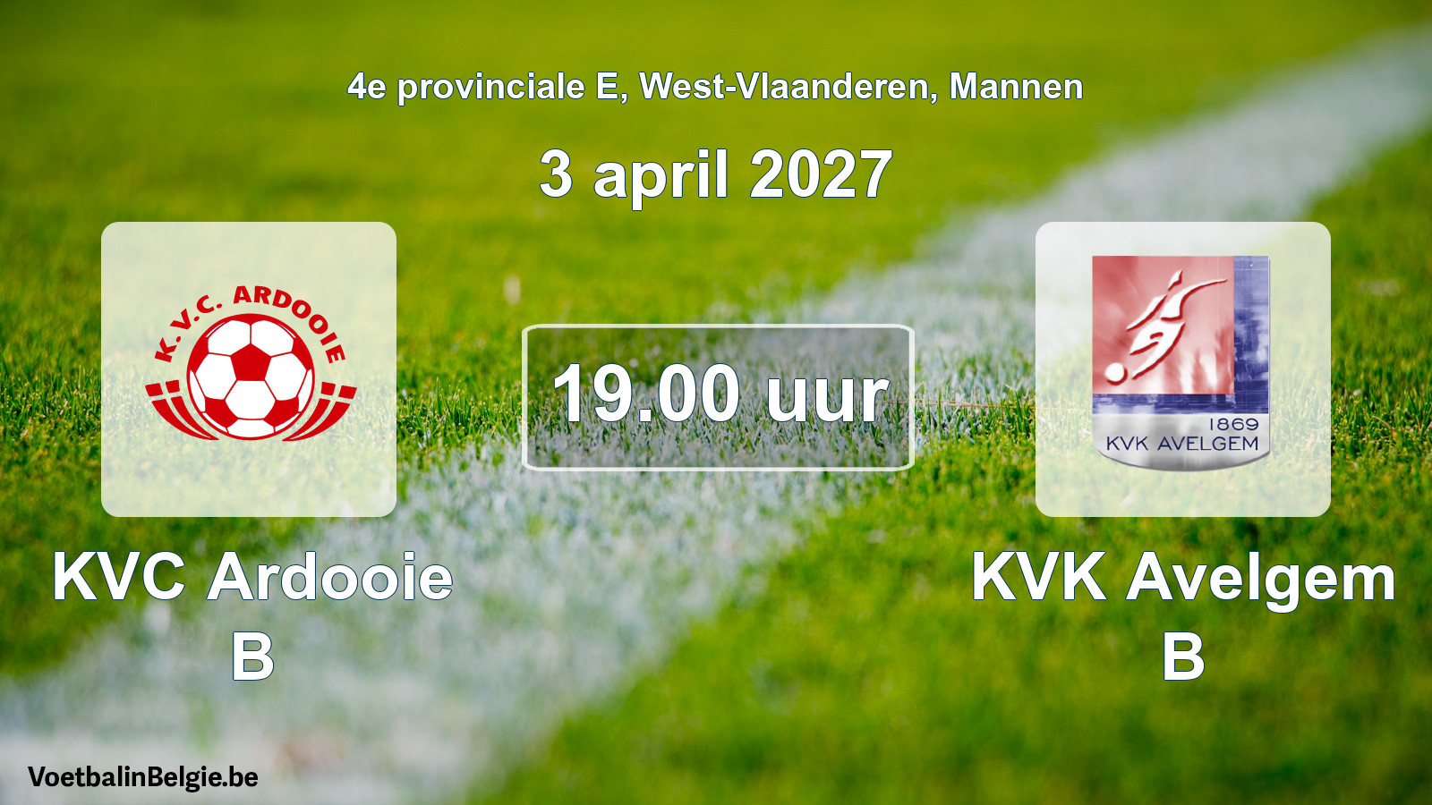 Geplande wedstrijd mannenvoetbal: KVC Ardooie B - KVK Avelgem B (3 april 2027)