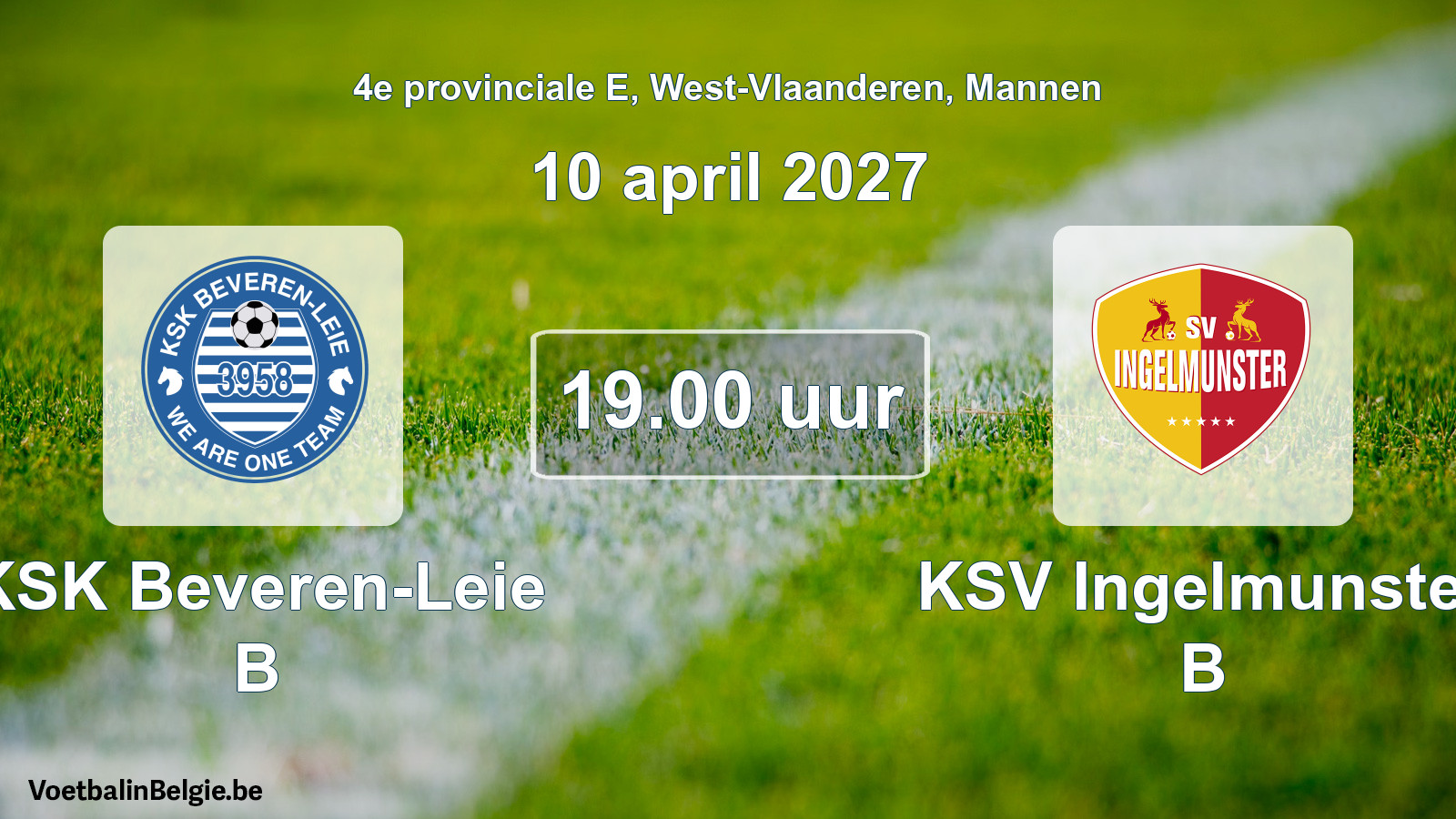 Geplande wedstrijd mannenvoetbal: KSK Beveren-Leie B - KSV Ingelmunster B (10 april 2027)