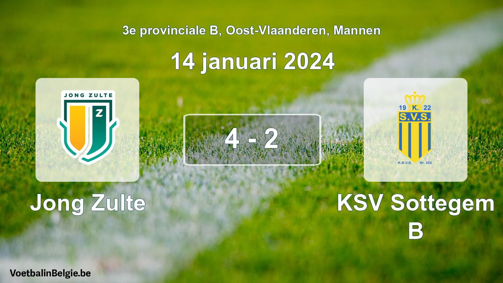 Gespeelde wedstrijd mannenvoetbal: Jong Zulte - KSV Sottegem B 4 - 2 (14 januari 2024)