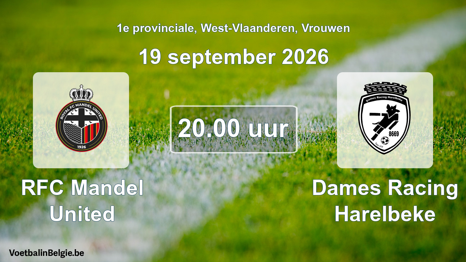 Geplande wedstrijd vrouwenvoetbal: RFC Mandel United - Dames Racing Harelbeke (19 september 2026)
