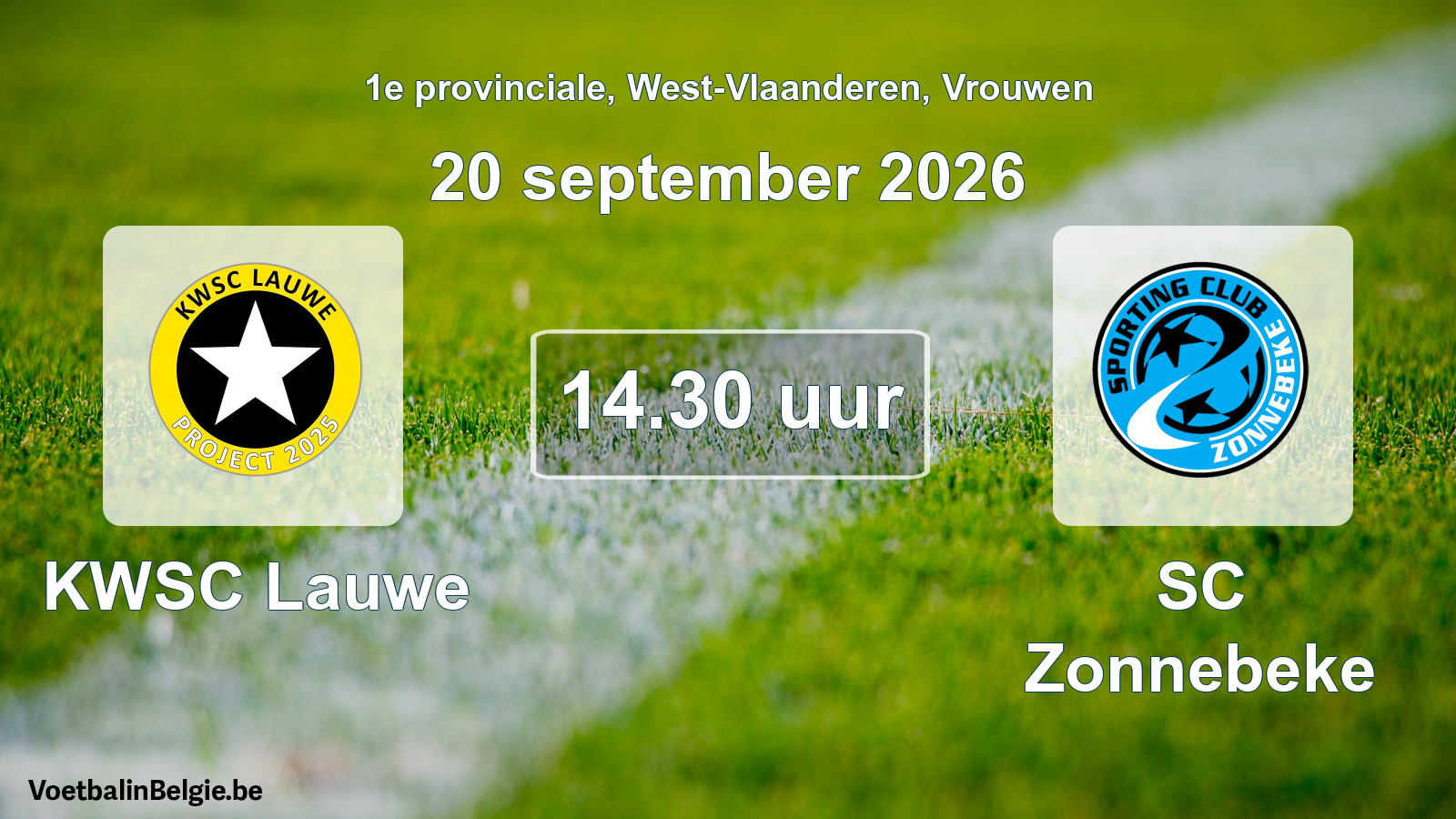 Geplande wedstrijd vrouwenvoetbal: KWSC Lauwe - SC Zonnebeke (20 september 2026)