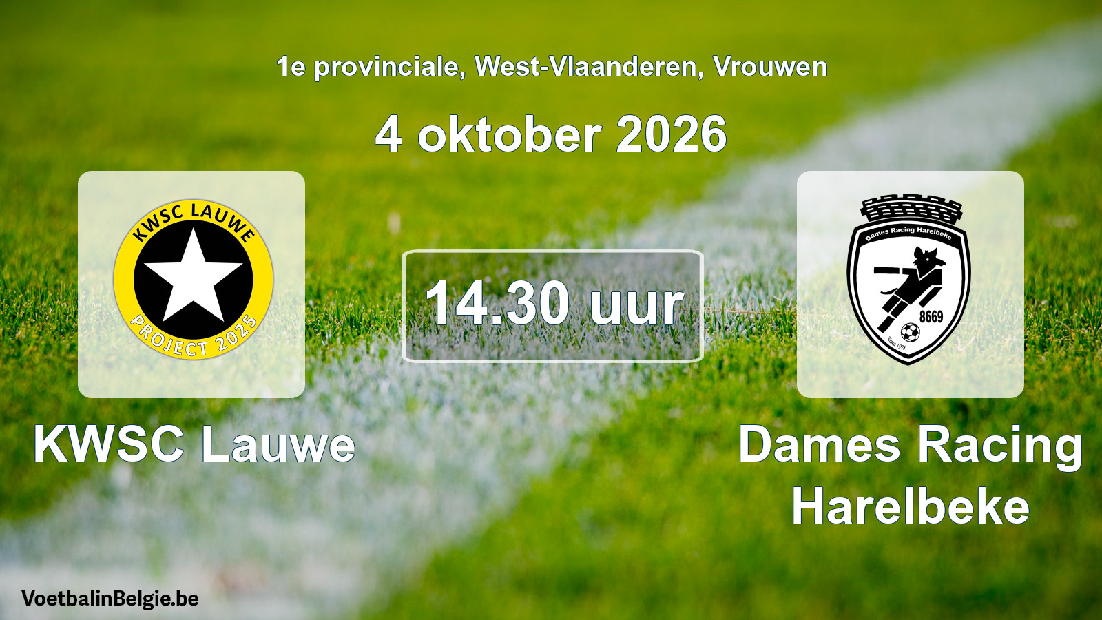 Geplande wedstrijd vrouwenvoetbal: KWSC Lauwe - Dames Racing Harelbeke (4 oktober 2026)