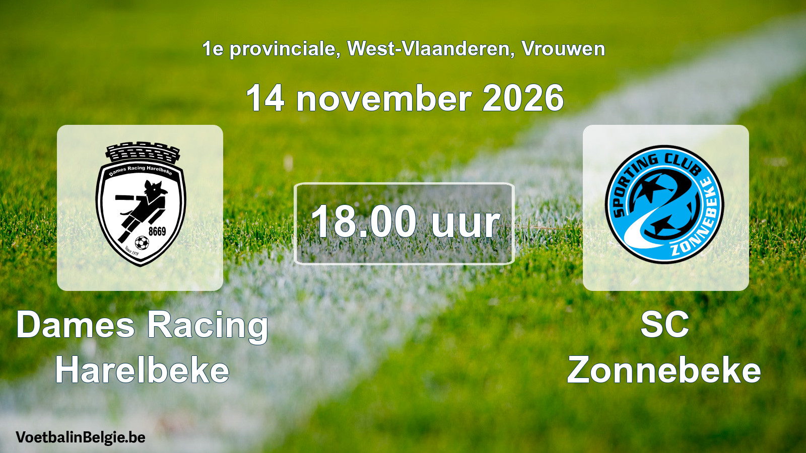 Geplande wedstrijd vrouwenvoetbal: Dames Racing Harelbeke - SC Zonnebeke (14 november 2026)