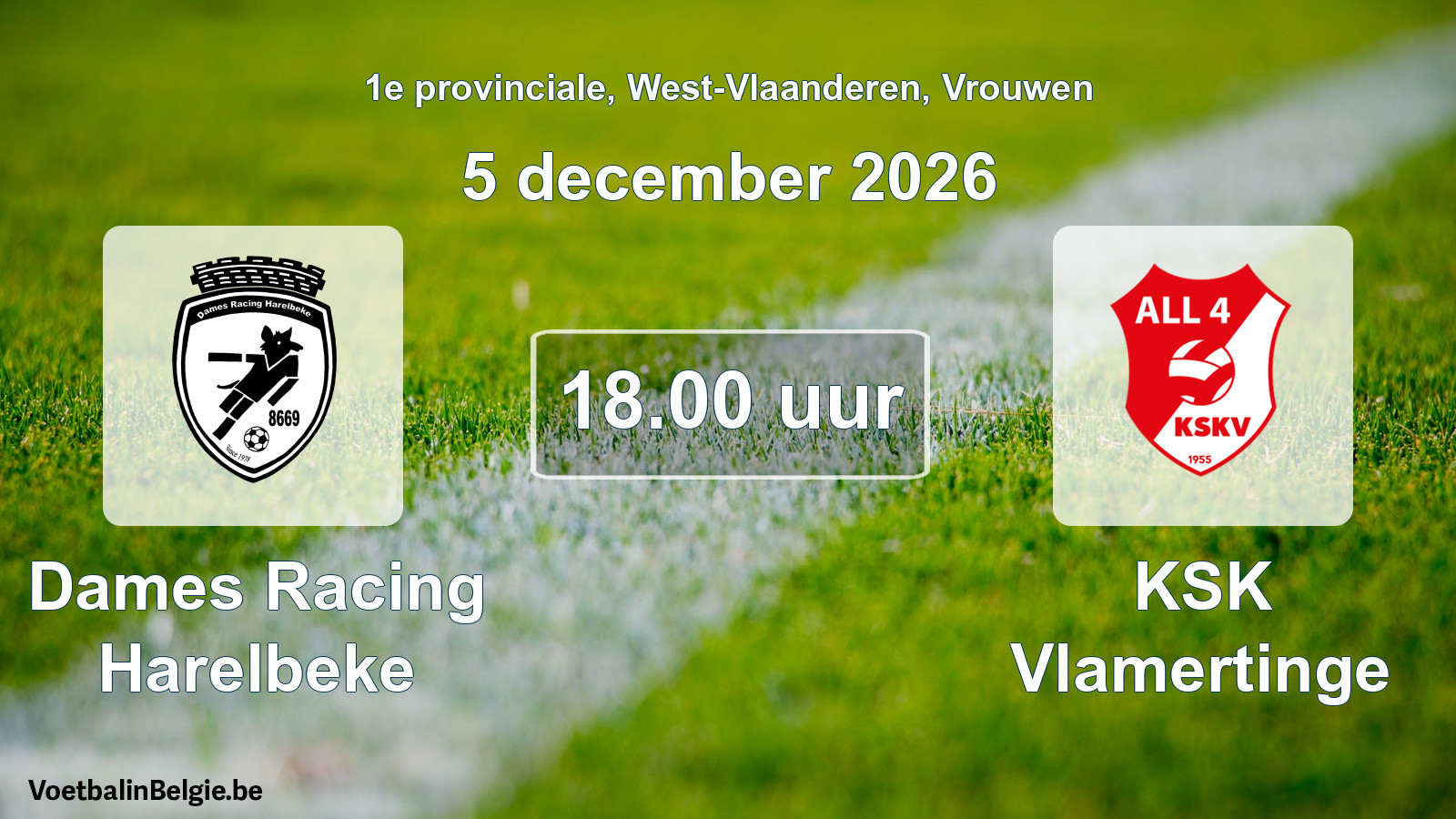 Geplande wedstrijd vrouwenvoetbal: Dames Racing Harelbeke - KSK Vlamertinge (5 december 2026)