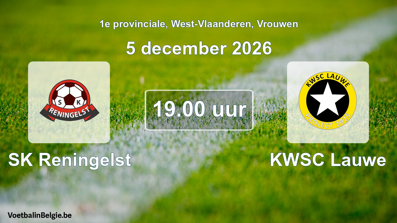 Geplande wedstrijd vrouwenvoetbal: SK Reningelst - KWSC Lauwe (5 december 2026)