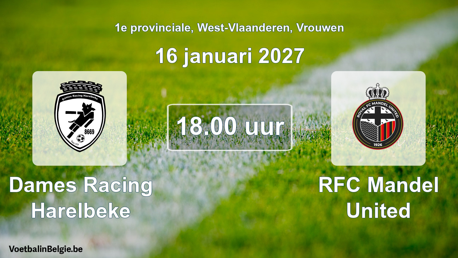 Geplande wedstrijd vrouwenvoetbal: Dames Racing Harelbeke - RFC Mandel United (16 januari 2027)