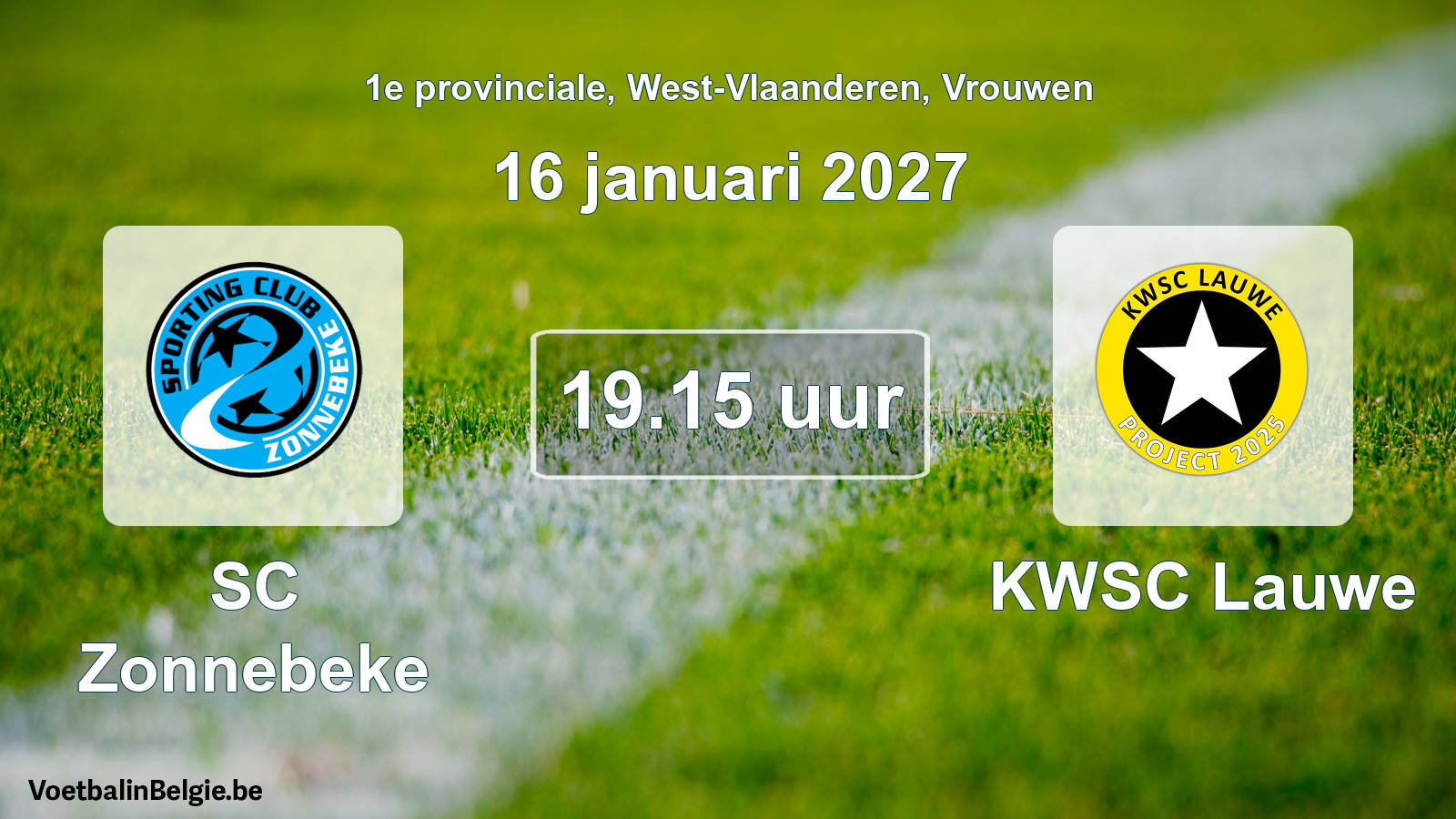Geplande wedstrijd vrouwenvoetbal: SC Zonnebeke - KWSC Lauwe (16 januari 2027)