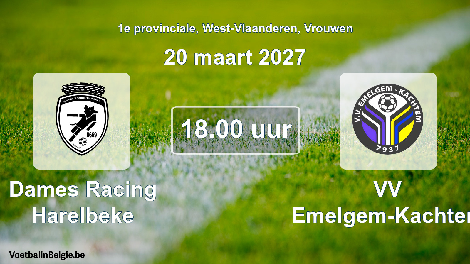 Geplande wedstrijd vrouwenvoetbal: Dames Racing Harelbeke - VV Emelgem-Kachtem (20 maart 2027)