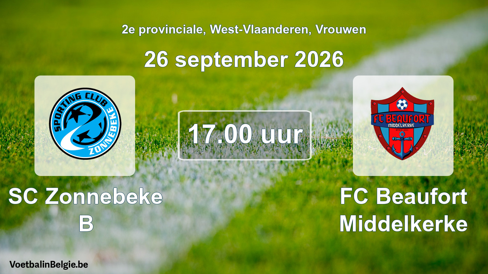 Geplande wedstrijd vrouwenvoetbal: SC Zonnebeke B - FC Beaufort Middelkerke (26 september 2026)