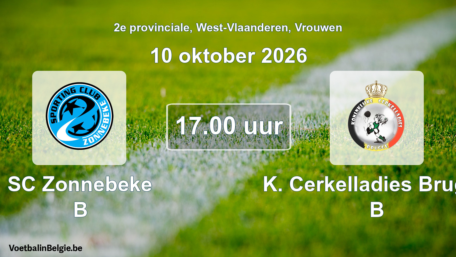 Geplande wedstrijd vrouwenvoetbal: SC Zonnebeke B - K. Cerkelladies Brugge B (10 oktober 2026)