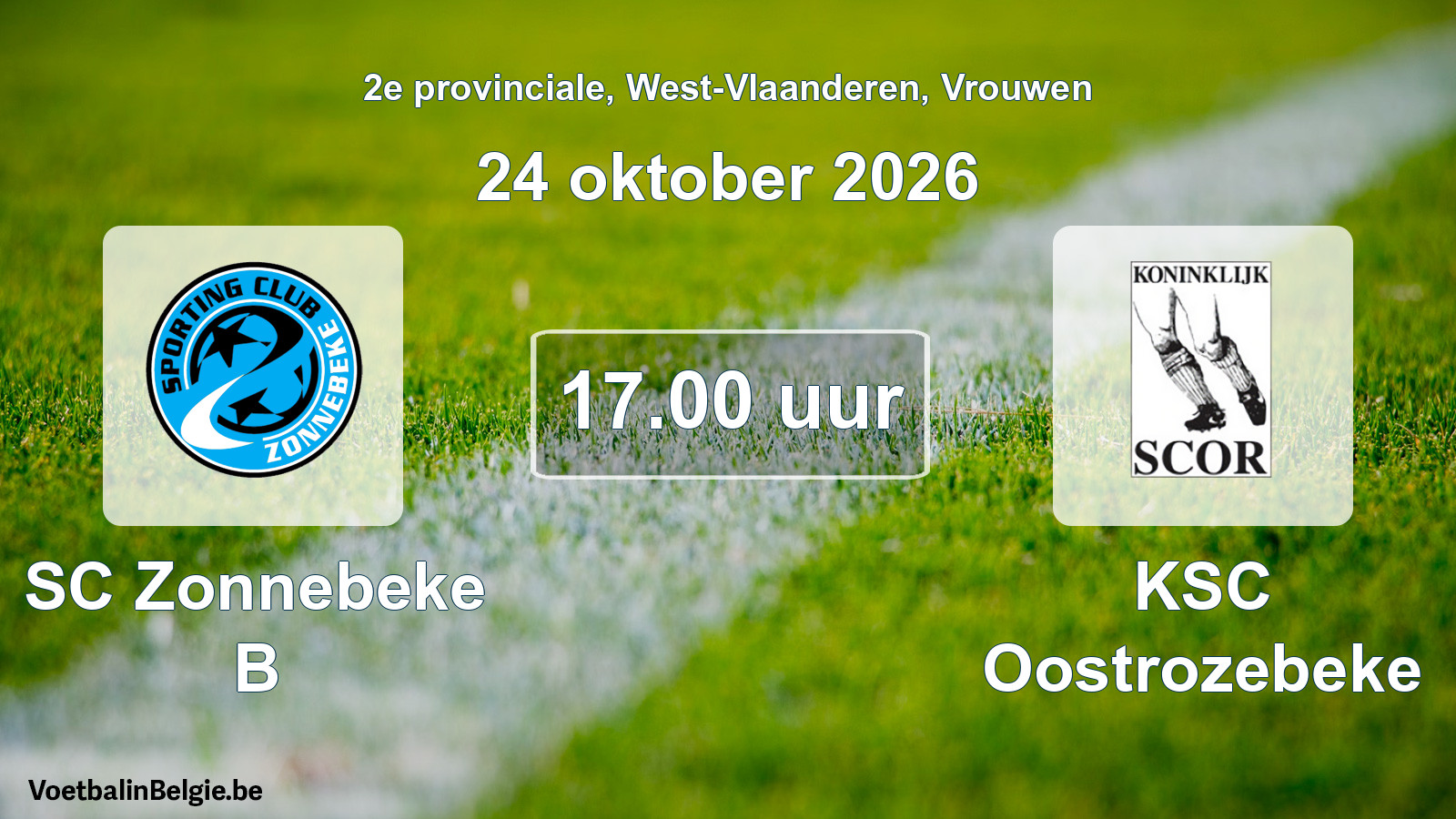 Geplande wedstrijd vrouwenvoetbal: SC Zonnebeke B - KSC Oostrozebeke (24 oktober 2026)