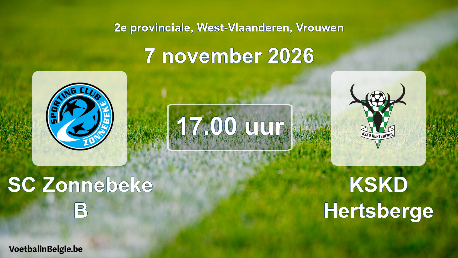 Geplande wedstrijd vrouwenvoetbal: SC Zonnebeke B - KSKD Hertsberge (7 november 2026)