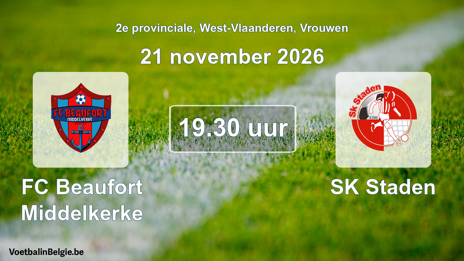 Match prévu football femmes: FC Beaufort Middelkerke - SK Staden (21 novembre 2026)