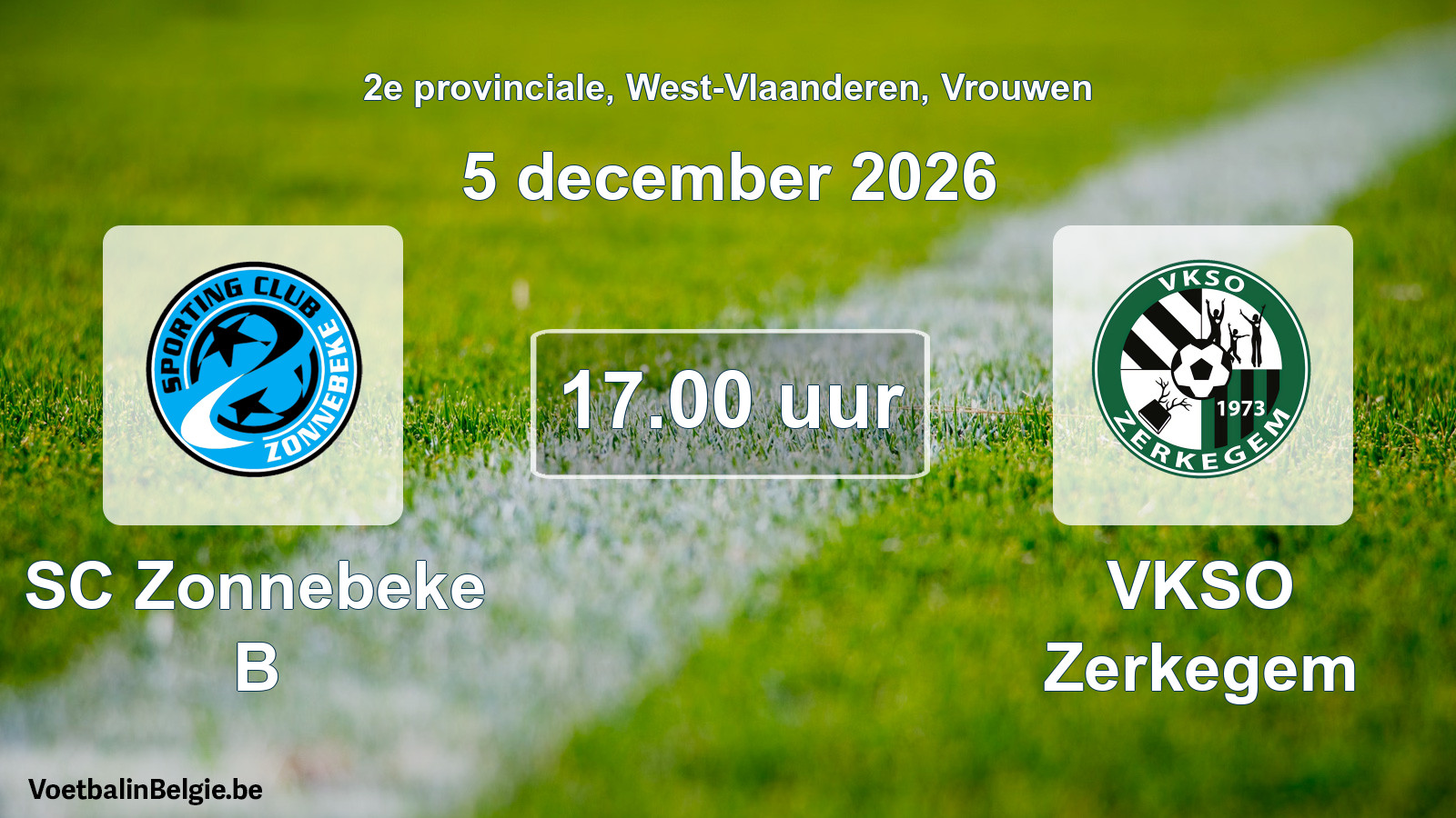Geplande wedstrijd vrouwenvoetbal: SC Zonnebeke B - VKSO Zerkegem (5 december 2026)