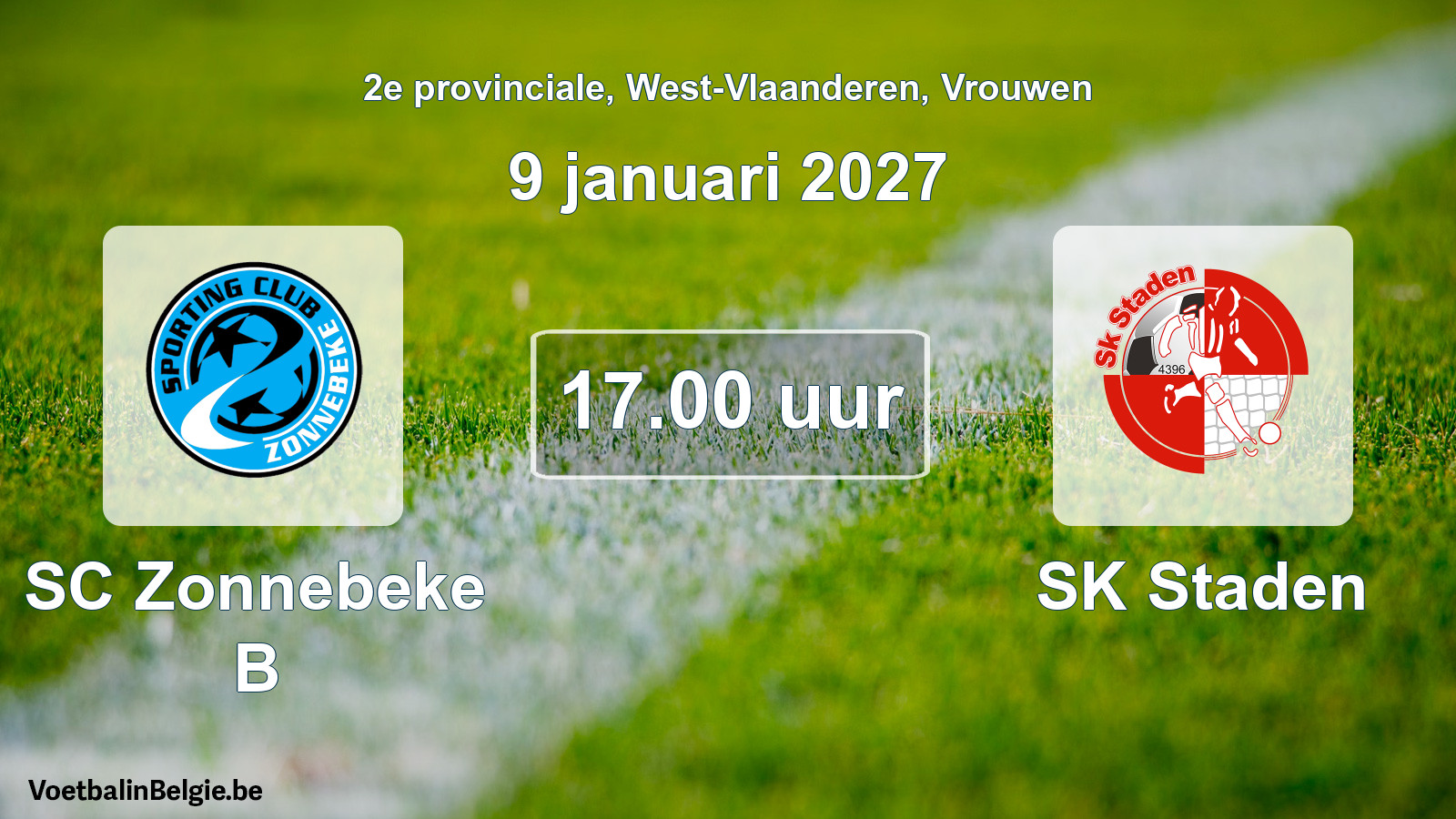 Geplande wedstrijd vrouwenvoetbal: SC Zonnebeke B - SK Staden (9 januari 2027)