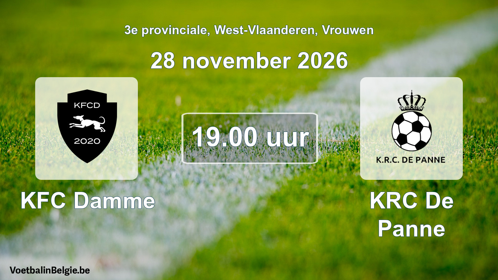 Geplande wedstrijd vrouwenvoetbal: KFC Damme - KRC De Panne (28 november 2026)
