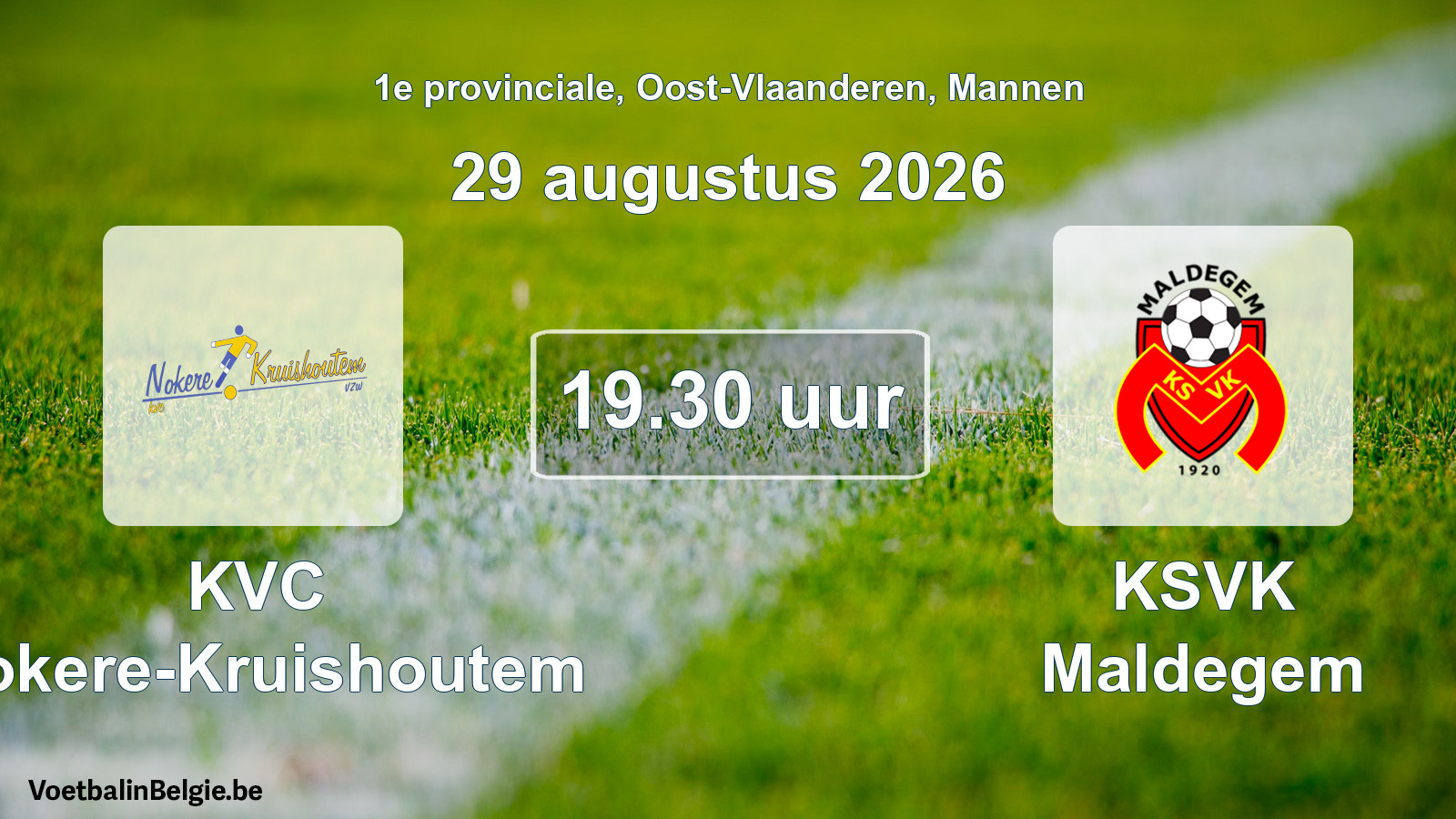Geplande wedstrijd mannenvoetbal: KVC Nokere-Kruishoutem - KSVK Maldegem (29 augustus 2026)