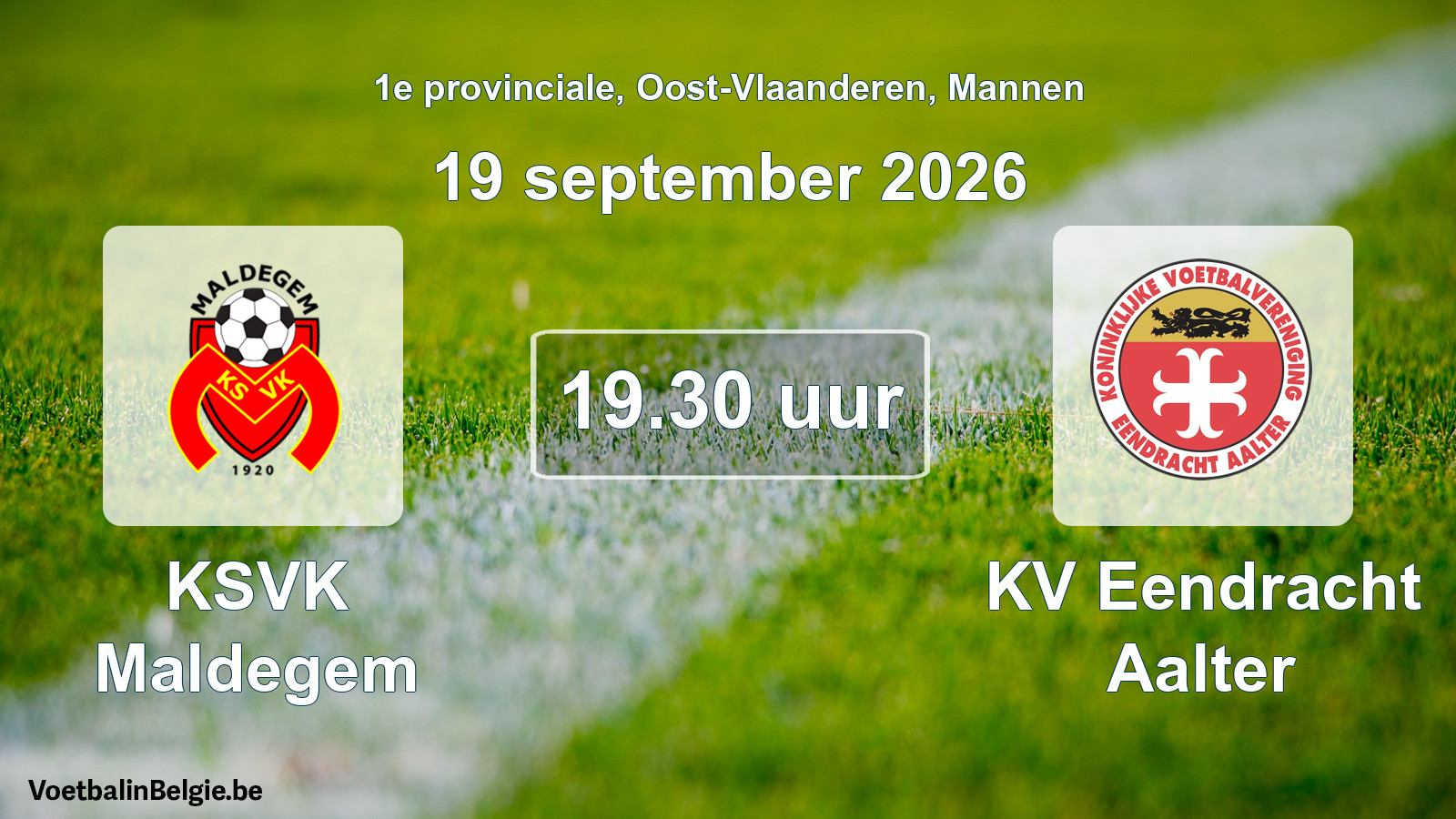 Geplande wedstrijd mannenvoetbal: KSVK Maldegem - KV Eendracht Aalter (19 september 2026)