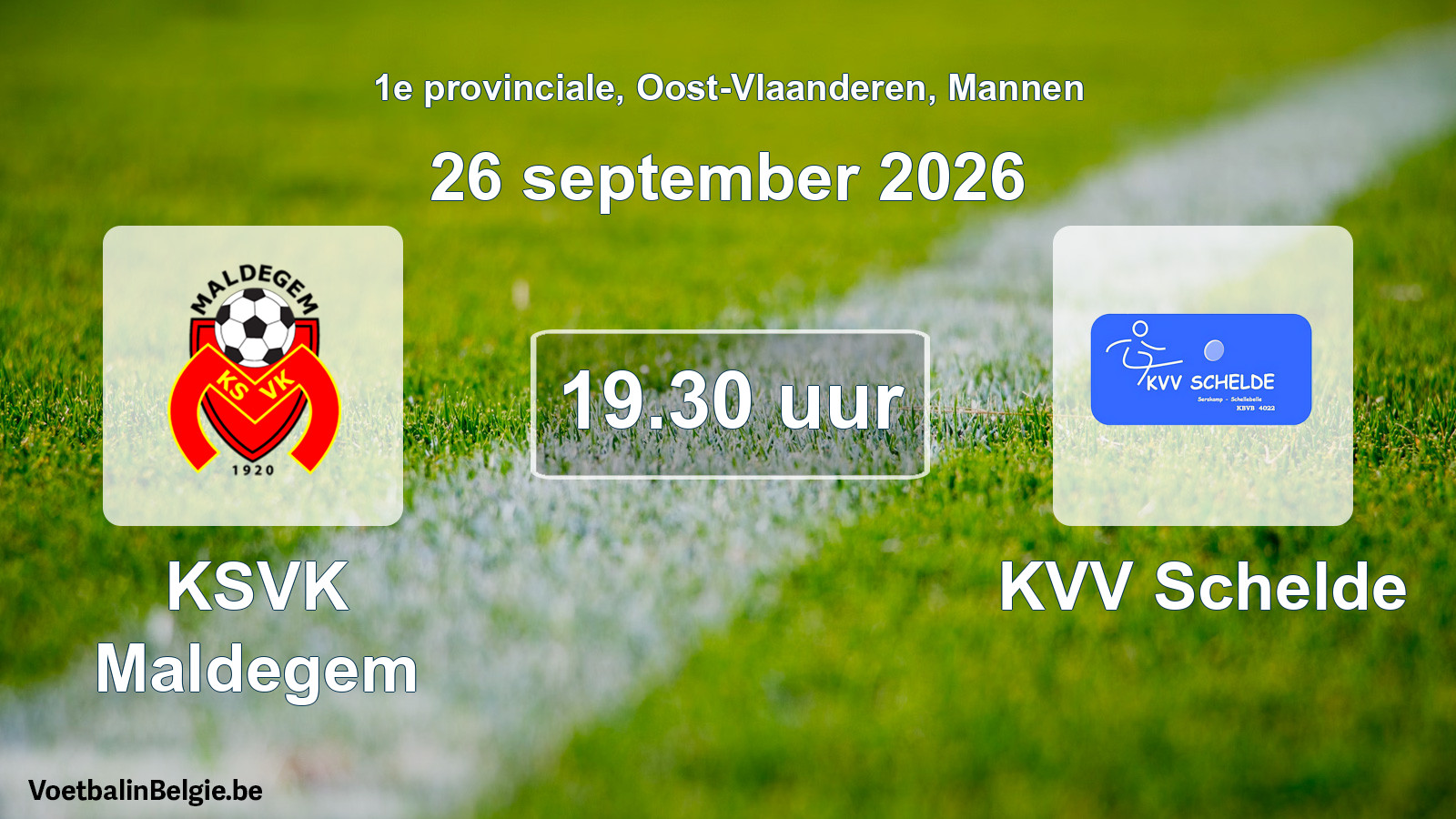 Geplande wedstrijd mannenvoetbal: KSVK Maldegem - KVV Schelde (26 september 2026)