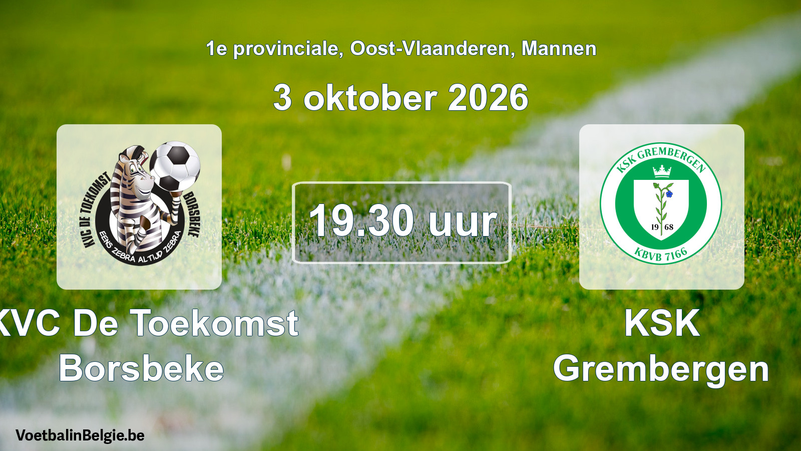 Geplande wedstrijd mannenvoetbal: KVC De Toekomst Borsbeke - KSK Grembergen (3 oktober 2026)