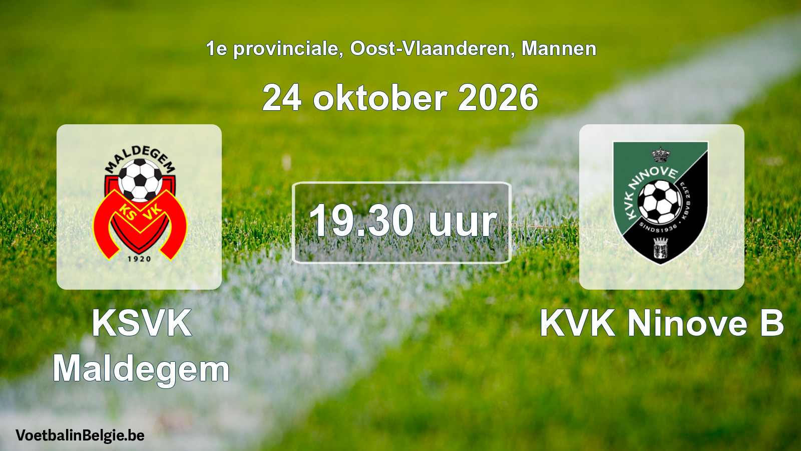 Geplande wedstrijd mannenvoetbal: KSVK Maldegem - KVK Ninove B (24 oktober 2026)