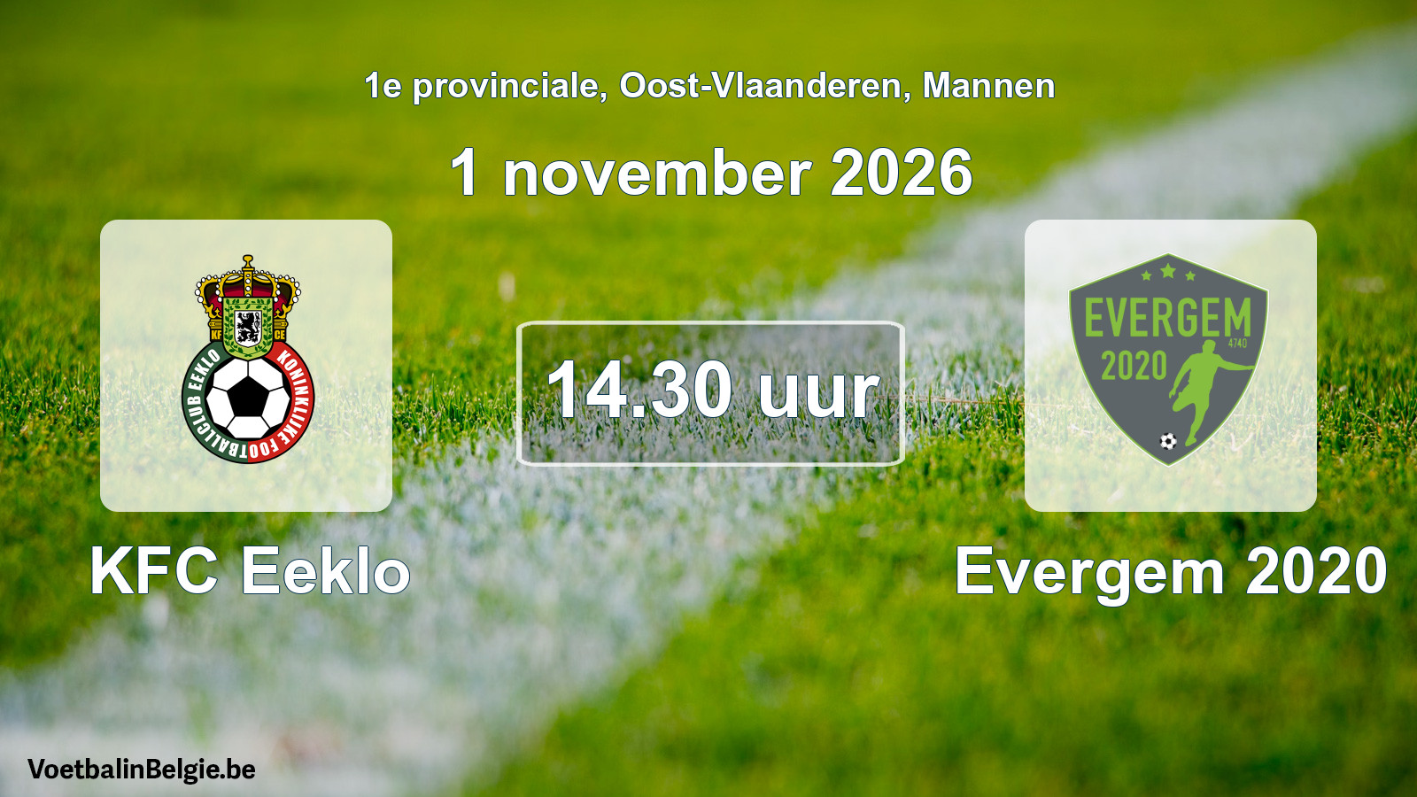 Geplande wedstrijd mannenvoetbal: KFC Eeklo - Evergem 2020 (1 november 2026)