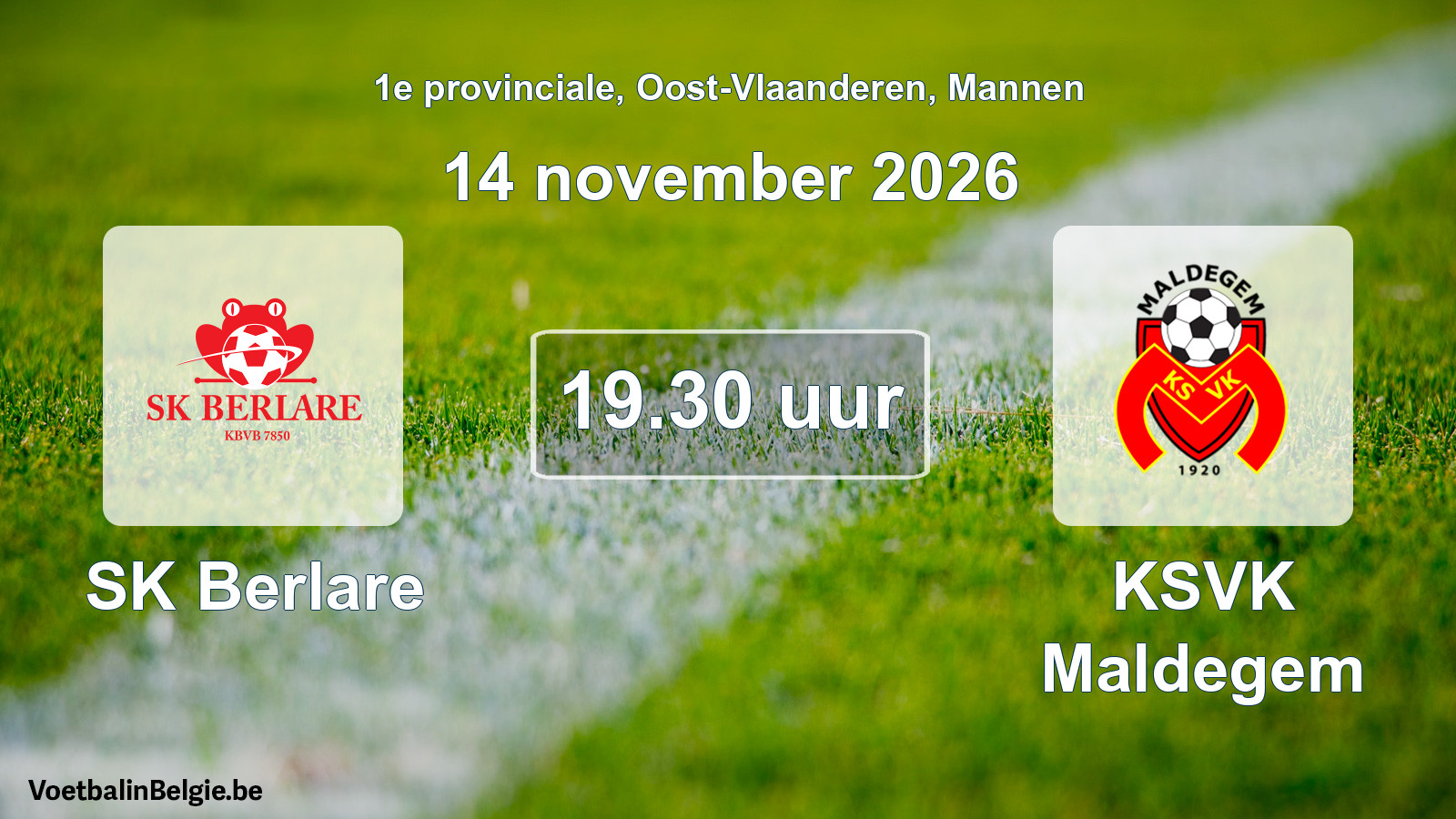Geplande wedstrijd mannenvoetbal: SK Berlare - KSVK Maldegem (14 november 2026)