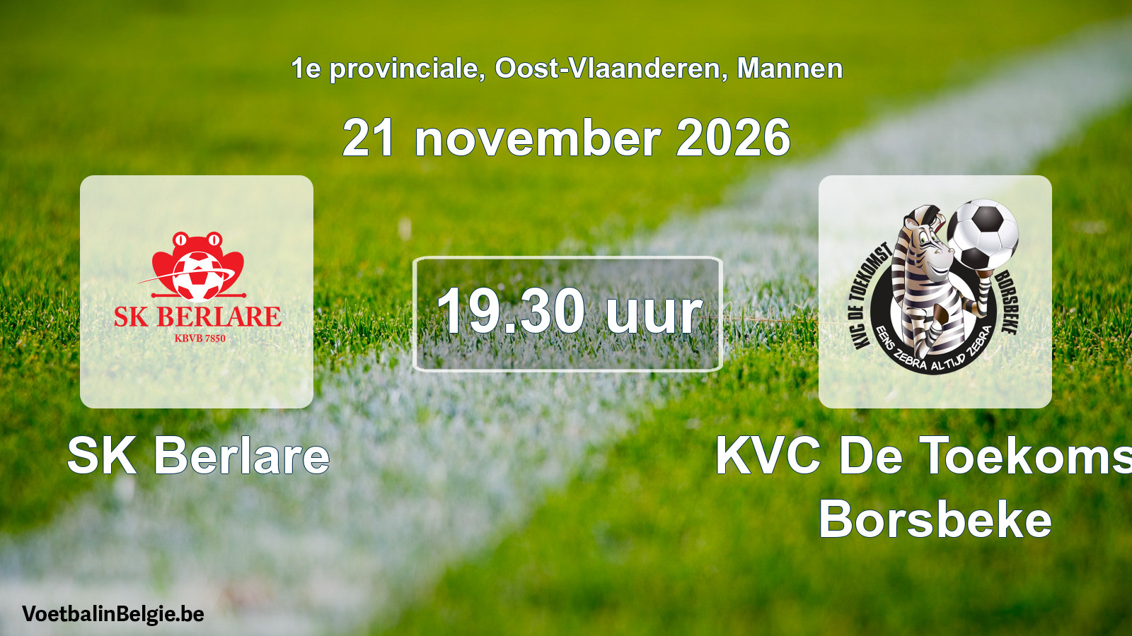 Geplande wedstrijd mannenvoetbal: SK Berlare - KVC De Toekomst Borsbeke (21 november 2026)