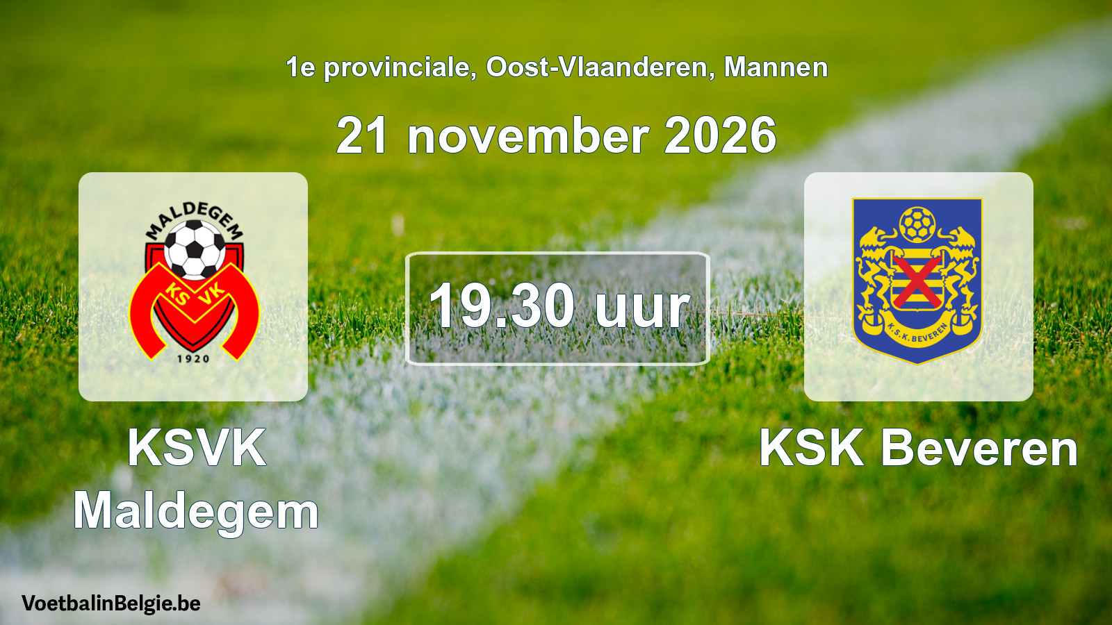 Geplande wedstrijd mannenvoetbal: KSVK Maldegem - KSK Beveren (21 november 2026)