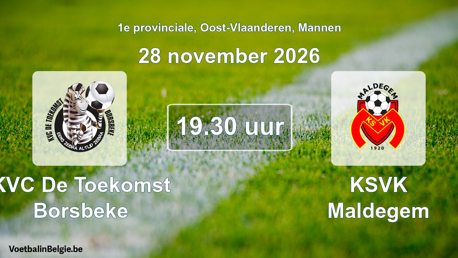 Geplande wedstrijd mannenvoetbal: KVC De Toekomst Borsbeke - KSVK Maldegem (28 november 2026)