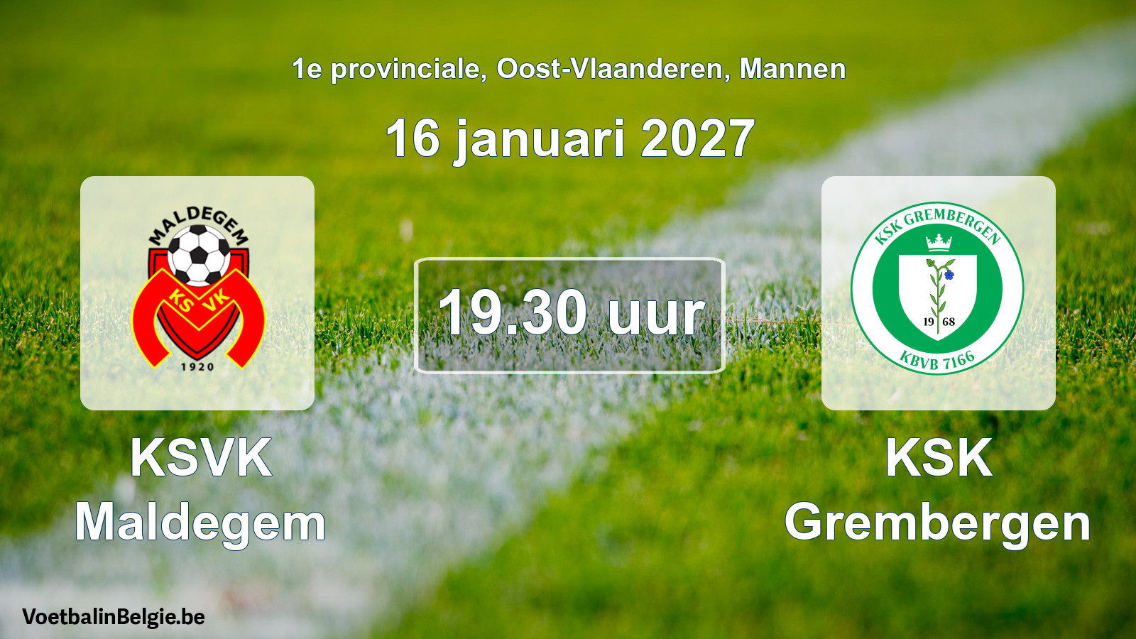 Geplande wedstrijd mannenvoetbal: KSVK Maldegem - KSK Grembergen (16 januari 2027)