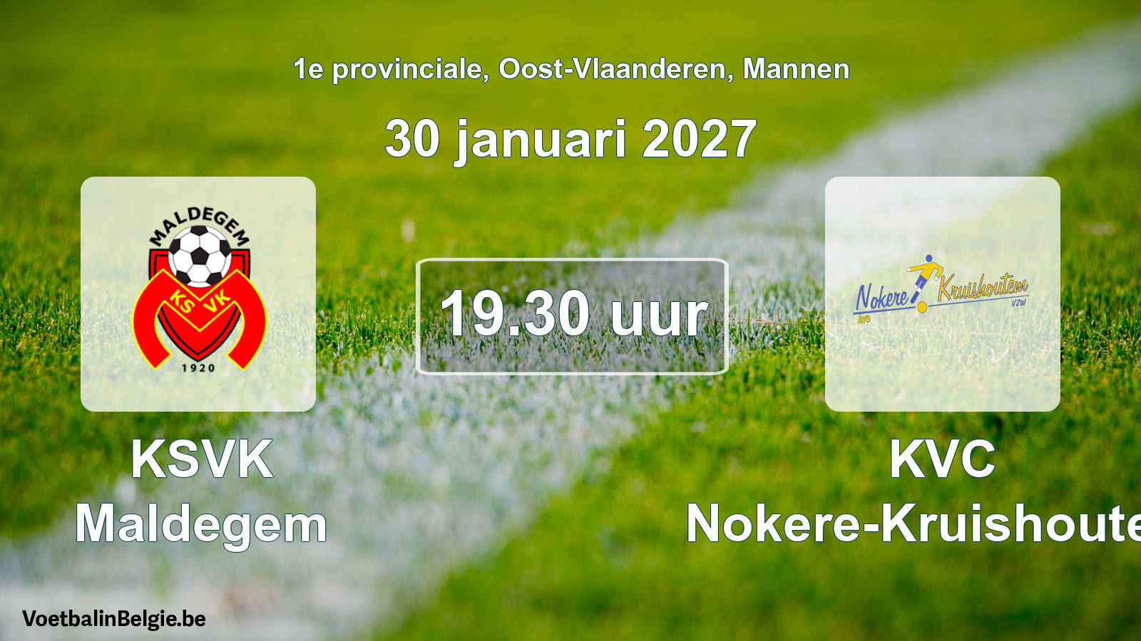 Geplande wedstrijd mannenvoetbal: KSVK Maldegem - KVC Nokere-Kruishoutem (30 januari 2027)
