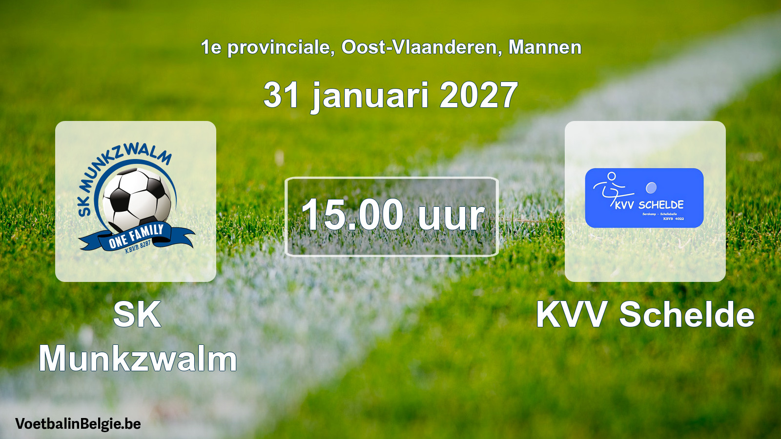 Geplande wedstrijd mannenvoetbal: SK Munkzwalm - KVV Schelde (31 januari 2027)