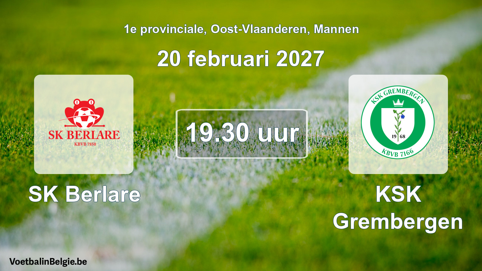 Geplande wedstrijd mannenvoetbal: SK Berlare - KSK Grembergen (20 februari 2027)