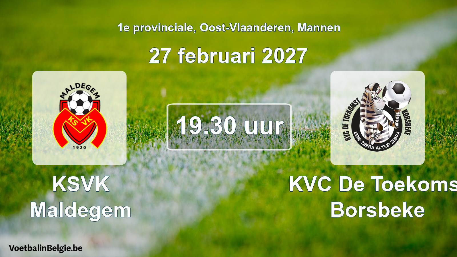Geplande wedstrijd mannenvoetbal: KSVK Maldegem - KVC De Toekomst Borsbeke (27 februari 2027)
