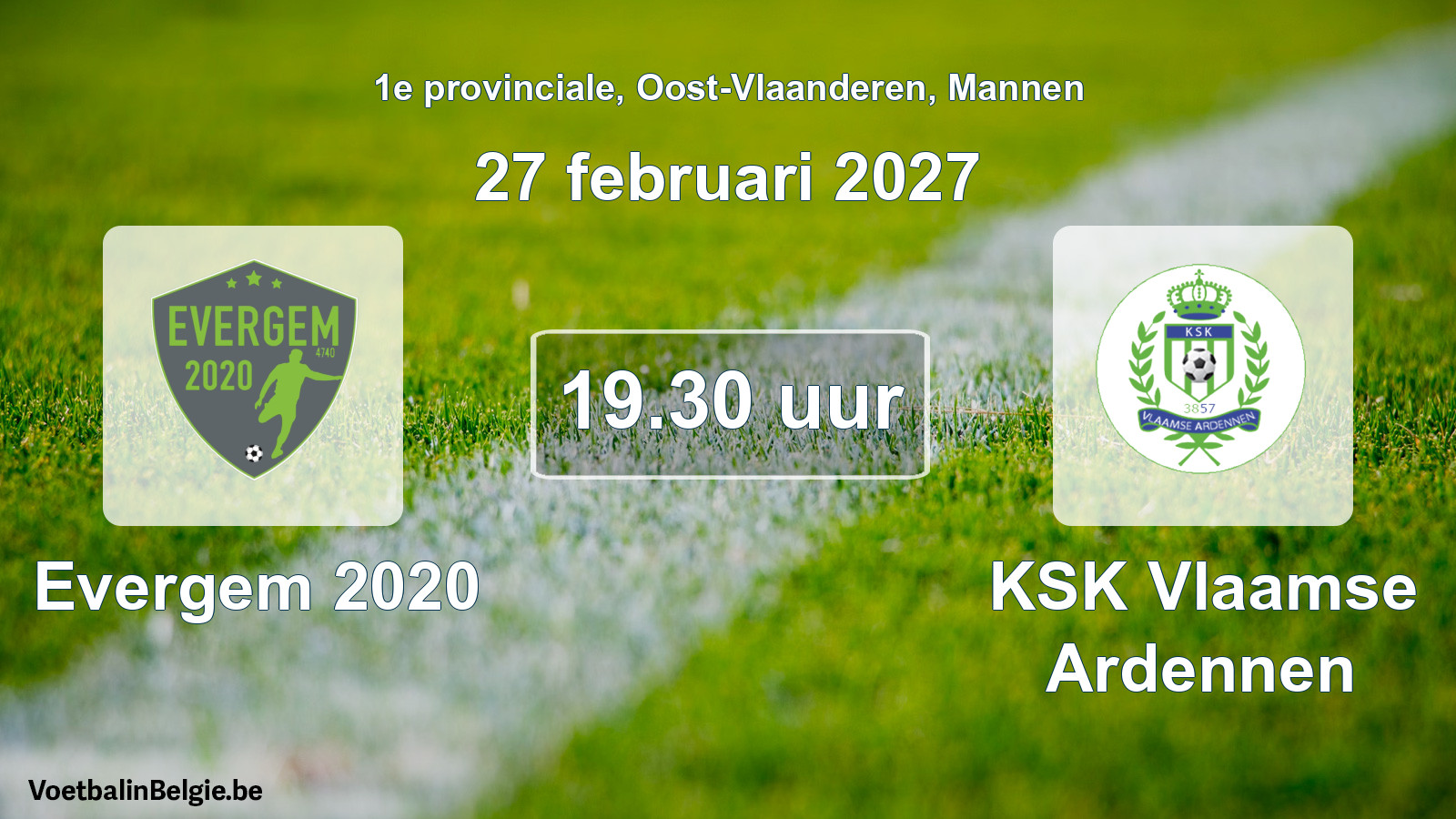 Geplande wedstrijd mannenvoetbal: Evergem 2020 - KSK Vlaamse Ardennen (27 februari 2027)