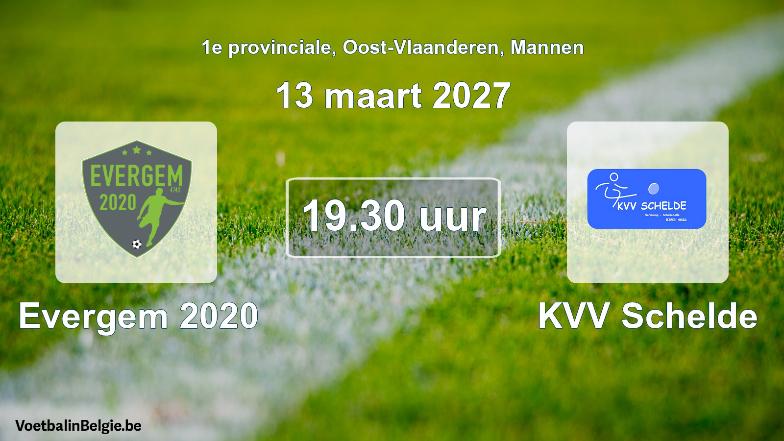 Geplande wedstrijd mannenvoetbal: Evergem 2020 - KVV Schelde (13 maart 2027)