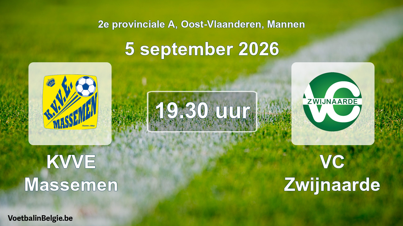 Geplande wedstrijd mannenvoetbal: KVVE Massemen - VC Zwijnaarde (5 september 2026)