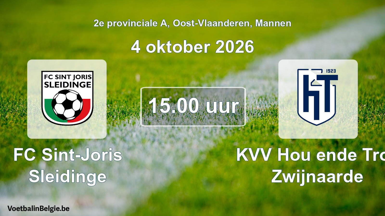 Geplande wedstrijd mannenvoetbal: FC Sint-Joris Sleidinge - KVV Hou ende Trou Zwijnaarde (4 oktober 2026)